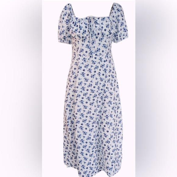 Floral Puff Sleeve Dress with Front Split Size S - Picture 4 of 10